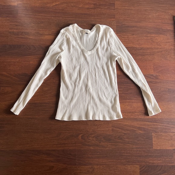 Universal Thread Cream Ribbed Scoopneck Top Size L - Picture 1 of 2